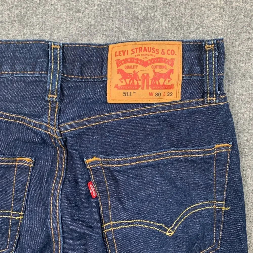 Levis Jeans Mens 30 Blue 511 Slim Straight Mid Rise Stretch Denim Dark Wash